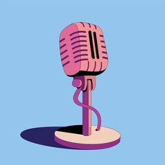 Vector microphone on a light blue background. Hand drawn in the style of the 90s. isolated object