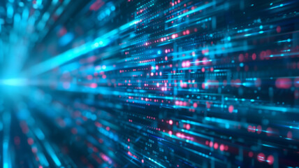 Abstract digital background with binary code streams in a futuristic setting, showcasing technology and data flow.