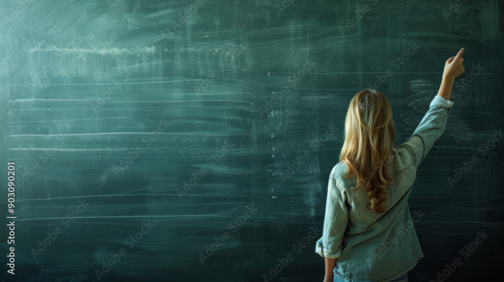 Poster teacher engaging students by explaining a lesson at the blackboard during class time