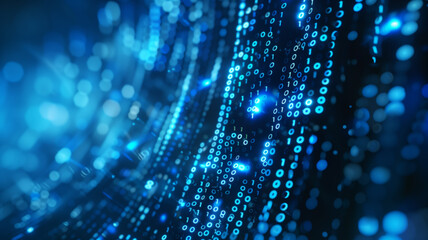 Abstract digital background with binary code streams in a futuristic setting, showcasing technology and data flow.