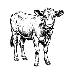 cow standing and facing forward, on a white background © dasha122007