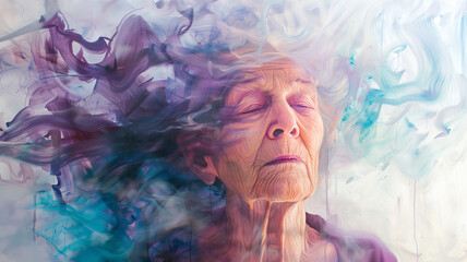 Alzheimer awareness day, dementia diagnosis, Parkinson disease, memory loss disorder, brain of senior with fog, damaged mind 