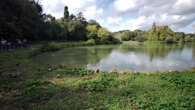 Villa pamphili lake in Rome on sunny day. High quality 4k footage