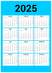 Simple 2025 Blue Printable Calendar