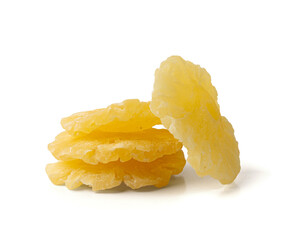 Dry Pineapple Rings Isolated, Candy Pineapples, Dehydrated Yellow Sugar Fruit, Candied Fruits Circles