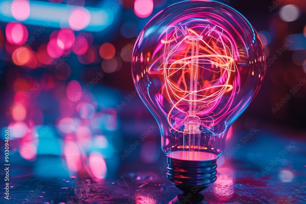 Poster brain light bulb with intricate filaments showcasing advanced technology and creative innovation in 