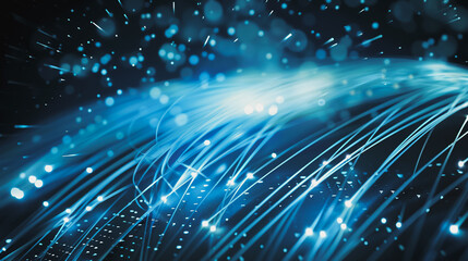 Obraz premium abstract Fibre optics carrying data through the internet to node on world map background , networking concept.communication, innovation 