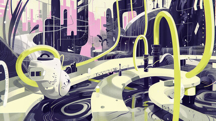 Futuristic Sci-Fi Cityscape with Abstract Elements..