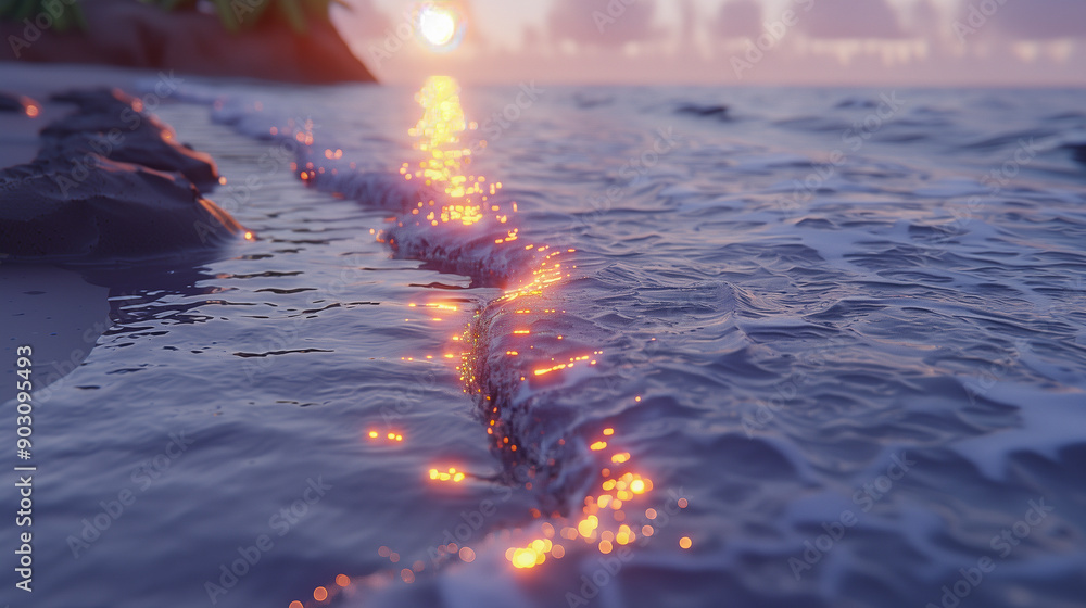 Aufkleber sunset reflections on calm ocean waves..
