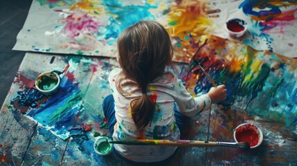 Obraz premium Little Artist Covered in Colorful Paint
