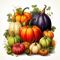 Watercolor Pumpkin, clipart Illustration, Generative Ai