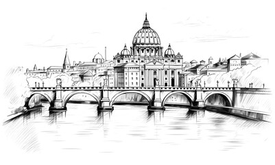 Fototapeta premium PNG Liner sketches Rome architecture drawing.