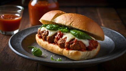 Italian Meatball Sub with Marinara Sauce and Basil