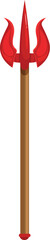 Red trident weapon standing on white background, hindu mythology symbolism