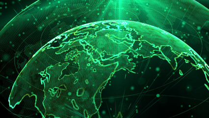 Digital green planet of Earth, 3D animation