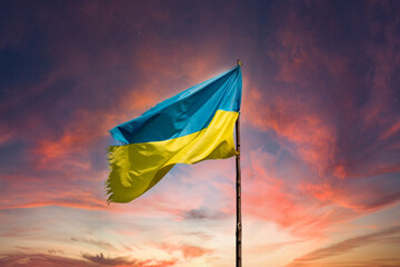 The flag of Ukraine flies over Ukrainian positions in the combat zone. War in Ukraine.