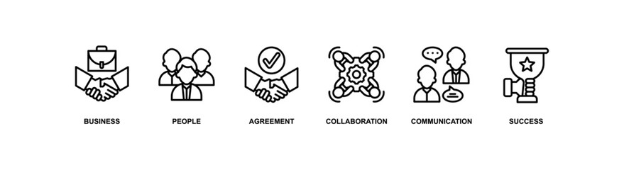 Business people banner web icon vector illustration concept with icon of business, people, agreement, collaboration, communication and success