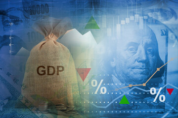 Concept of Gross Domestic Product (GDP) , Money bag with business graph 