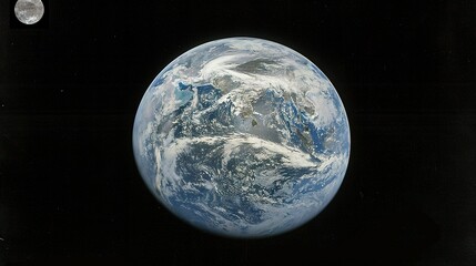  A photo of Earth from space with the moon and shadow on the surface