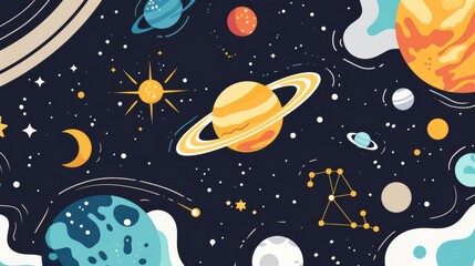Naklejka premium Cosmic microwave background, educational space elements, flat design illustration, fundamental, isolated on white background