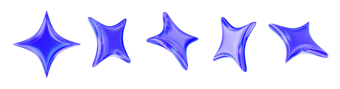 3d blue sparkle star set. Stock vector illustration on isolated background.