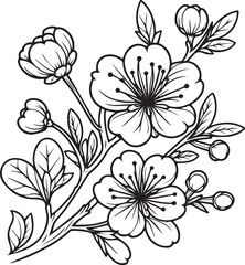 Blossom Spring flowers and branch vector illustration. hand Drawing Spring vector illustration for the coloring book or page Black and white engraved ink art, for kids or adults