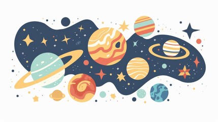 Naklejka premium Light year concept, educational space elements, flat design illustration, expansive, isolated on white background