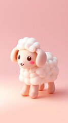 Tiny cute isometric sheep plush emoji, soft smooth lighting, with soft pastel colors, 3d icon clay render on pink background