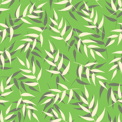 White and gray leafs on green background. Floral vector seamless pattern. Best for textile, wallpapers, wrapping paper, package and home decoration.