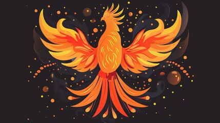 Phoenix bird flat design top view mythical theme cartoon drawing colored pastel