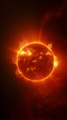 Obraz premium A close-up of a fiery red star, radiating heat and light in a dark expanse of space.