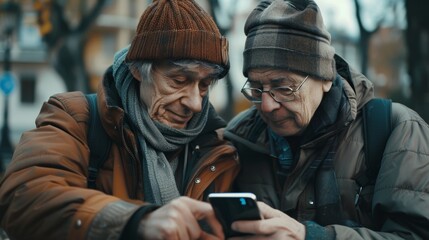 Fototapeta premium Intergenerational Support for Digital Literacy: Teens Helping the Elderly Understand Smartphones