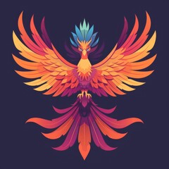 Fototapeta premium Phoenix in flight flat design front view legendary theme cartoon drawing Splitcomplementary color scheme
