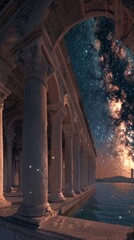 Obraz premium Ancient Colonnade with Starry Night Sky