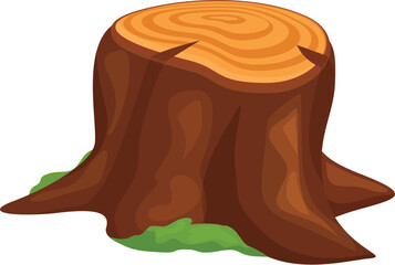 Old tree stump covered with green moss standing on white background