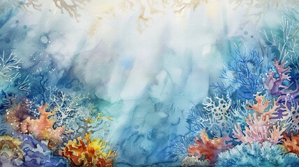 Colorful Watercolor Painting of Underwater Golden Sea Moss in a Marine Setting