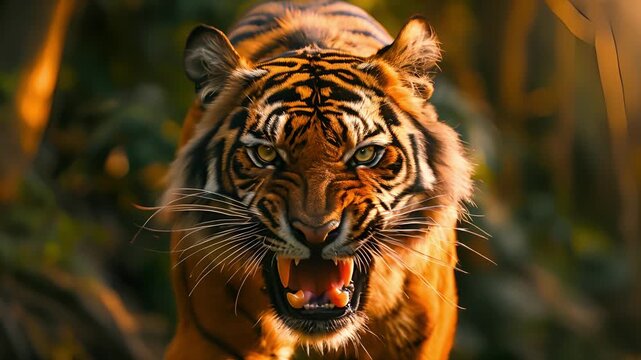 Portrait of angry tiger, Tiger in jungle looking at camera	