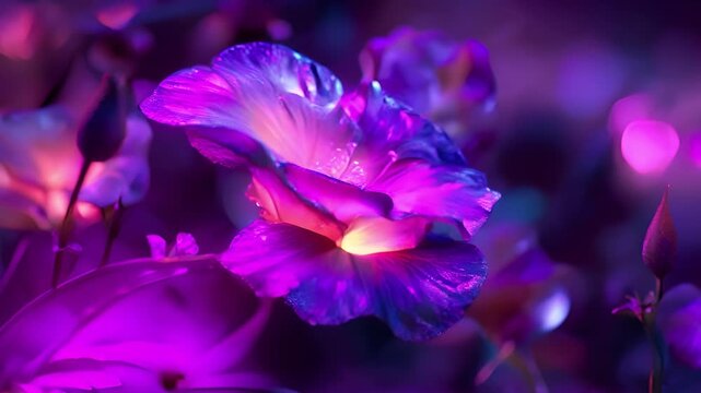 The shape of a lisianthus bloom, Galactic colors, Radiant, radiating, Neon colors light, Beautiful flower	