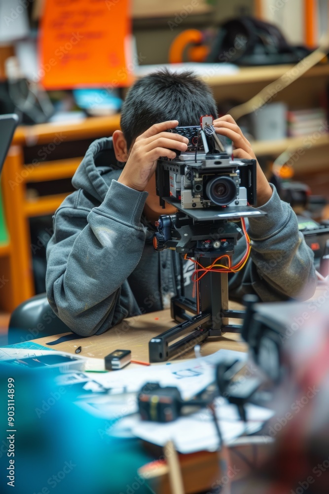 Poster students documenting robotics project for detailed journal with photography and written logs