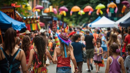 Obraz premium Street Festival with People in Colorful Costumes