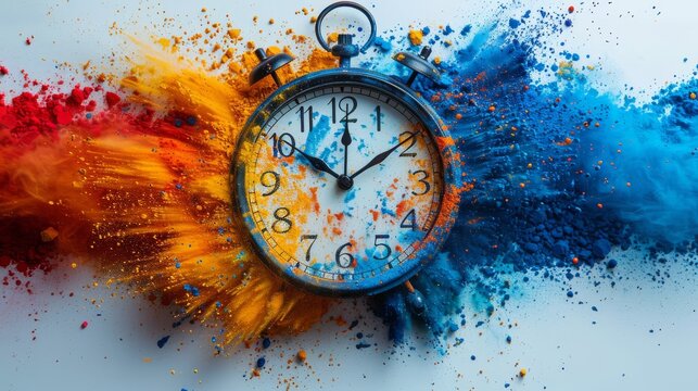 Vintage alarm clock with exploding colorful powder