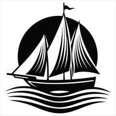 Sailboat at sea silhouette vector illustration on white background