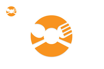 fork spoon plate round modern logo flat emblem design vector
