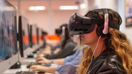 Students Explore Future Careers with VR Headsets in Virtual Job Fair - Modern Classroom Technology Integration