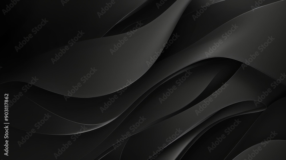 Poster monochromatic abstract design featuring fluid, wavy lines with varying shades of black, creating a s