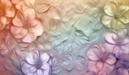 Serene floral embossed multicolored background illustration, Generative AI