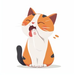 Obraz premium Cat character, licking paw pose, selfgrooming expression, flat design illustration, clean, isolated on white background