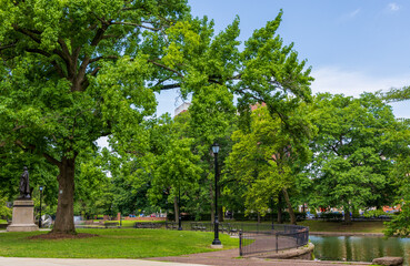 The Harford city skyline as seen from Bushnell Park, Hartford, Connecticut