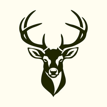 Deer head vector isolated, Hunting logo, Reindeer head isolated illustration, Wild animal, buck head silhouette