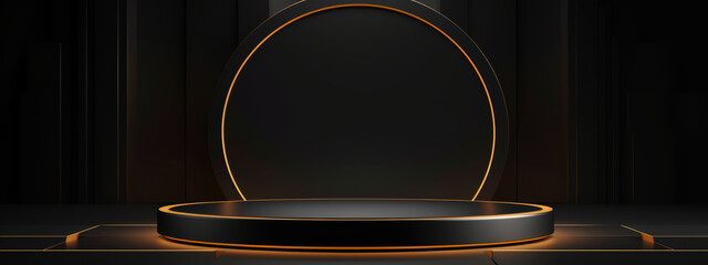 Black podium with sleek and modern design perfect for showcasing products in a sophisticated and elegant setting